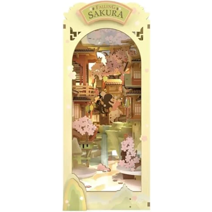 Robotime Falling Sakura 3D Puzzle, Holz Booknook DIY mit LED-Beleuchtung, Puzzleteile für 4-6 Stunden Zusammenbauzeit – Bild 2