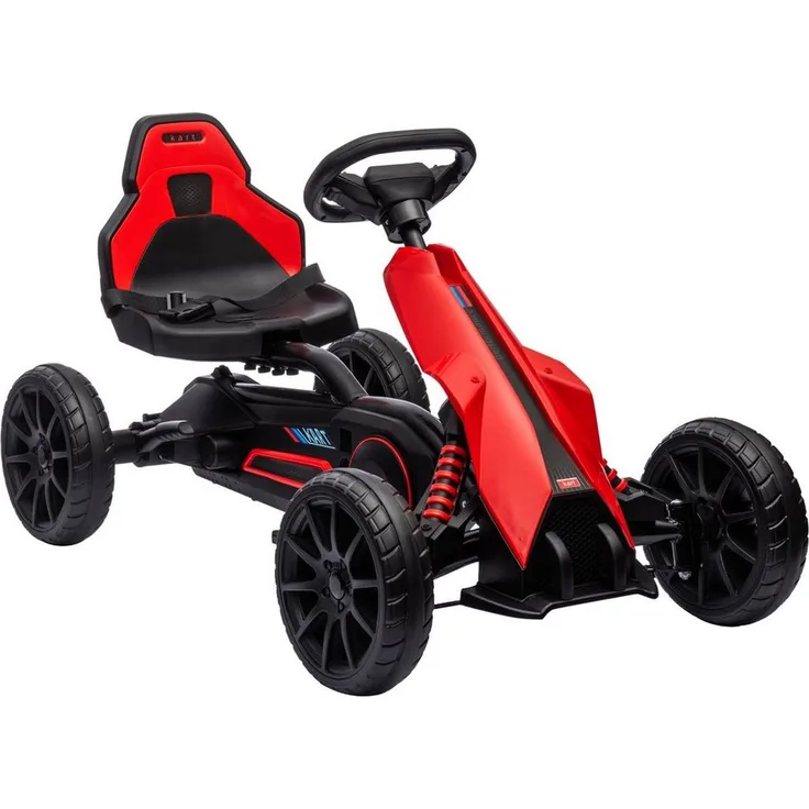HOMCOM Go-Kart Kinderfahrzeug mit verstellbarem Sitz, Tretauto, Outdoor, für Kinder, Rot, Handbremse, 4-fach verstellbarer Sitz, EVA-Räder