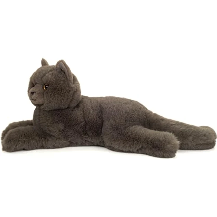 Teddy-Hermann Kartäuserkatze liegend, 36 cm, graues Plüsch mit flauschigem Fell – Bild 2