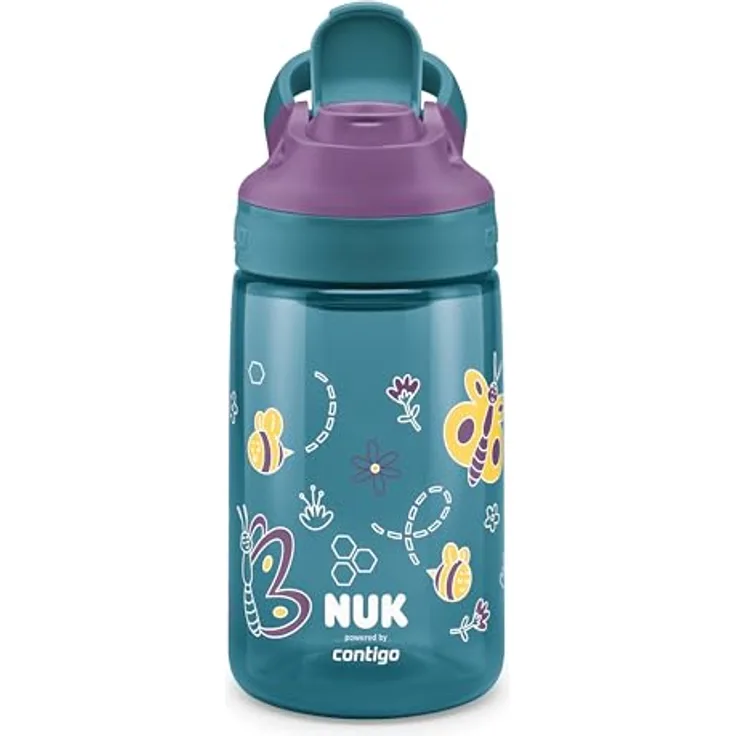 NUK By Contigo Easy Sip Cup, Schmetterlinge, blau | Trinkflasche für Kinder (ab 4 Jahren) | auslaufsicher | Hergestellt aus strapazierfähigem Tritan | BPA-frei | spülmaschinenfest | 420 ml | Natur