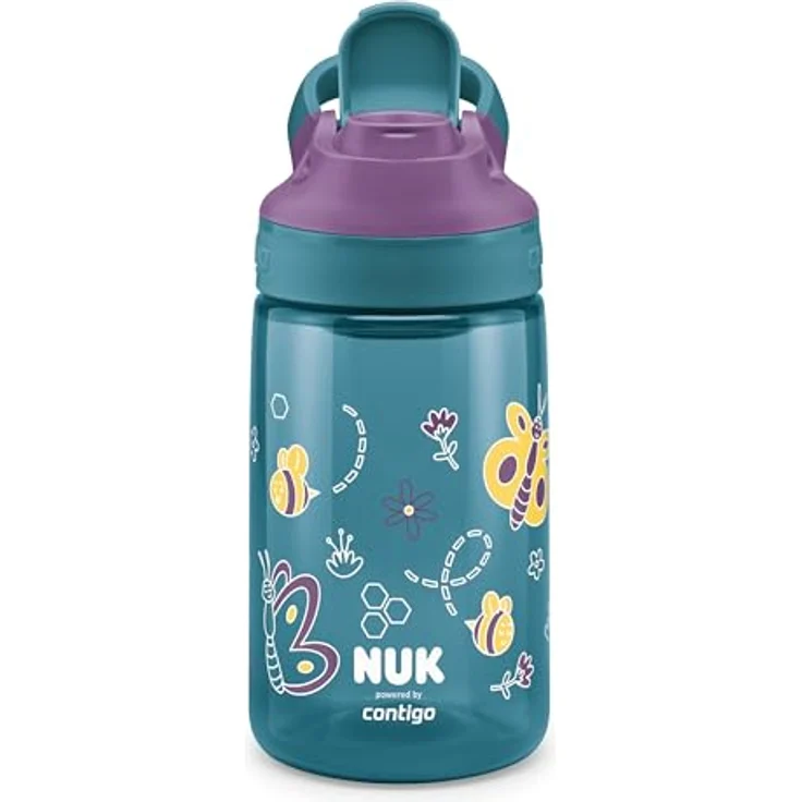 NUK By Contigo Easy Sip Cup, Schmetterlinge, blau | Trinkflasche für Kinder (ab 4 Jahren) | auslaufsicher | Hergestellt aus strapazierfähigem Tritan | BPA-frei | spülmaschinenfest | 420 ml | Natur – Bild 1