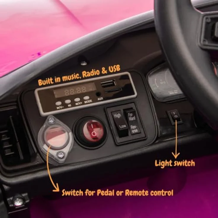 Vrooomy Porsche Cayenne Kinder Elektroauto 12V mit Fernbedienung, Rosa, für 1 bis 5 Jahre mit MP3-Player, LED-Scheinwerfern und Sicherheitsgurt – Bild 5