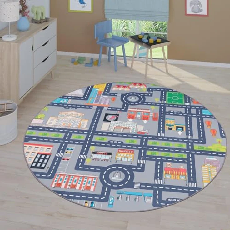 TT Home Kinderzimmerteppich, rutschfester Teppich für Jungen und Mädchen, Grau, 200 cm Quadrat, 100% Polyester, maschinell gewebt, STANDARD 100 by OEKO-TEX – Bild 1