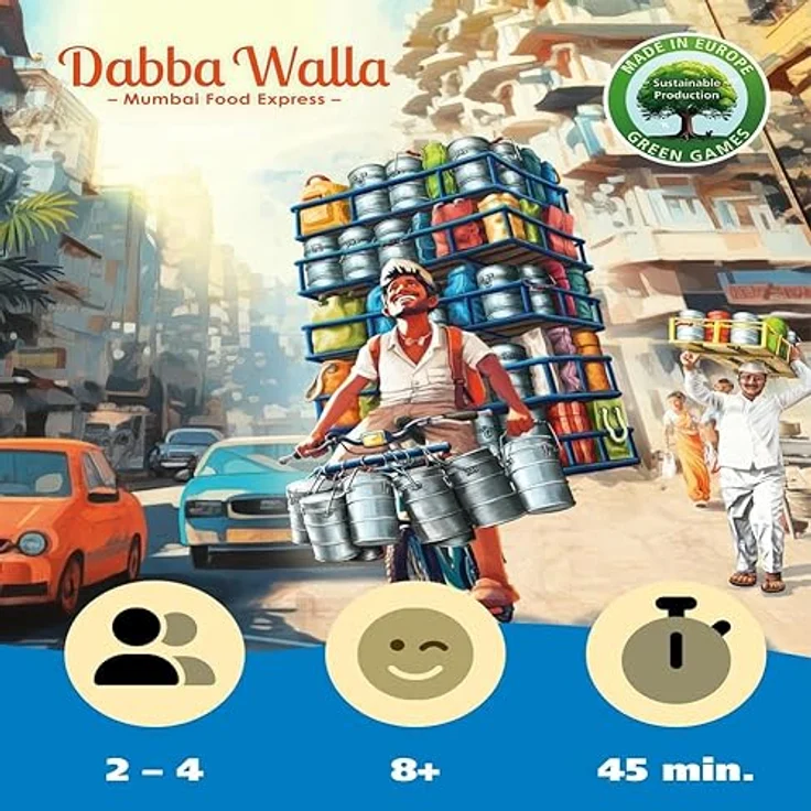 Queen Games Dabba Walla Mumbai Food Express - Strategisches Brettspiel ab 8 Jahren für 2-4 Spieler, inkl. stapelbare Dabbas – Bild 2