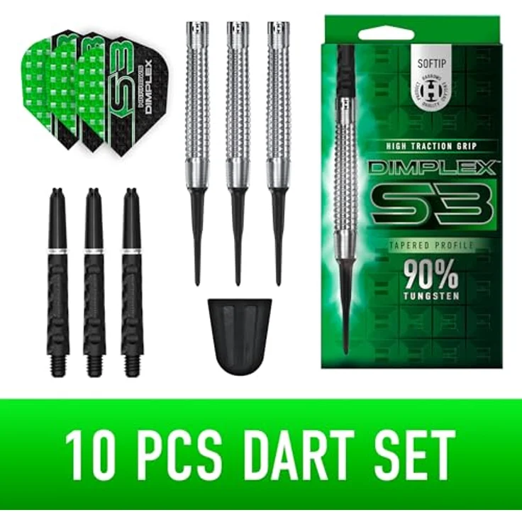 Harrows Dimplex Bomb & Tampered Darts Set, 10-teiliges Set mit 90% Wolframstahlspitze, Tapered Shape, 26g, schwarz – Bild 2