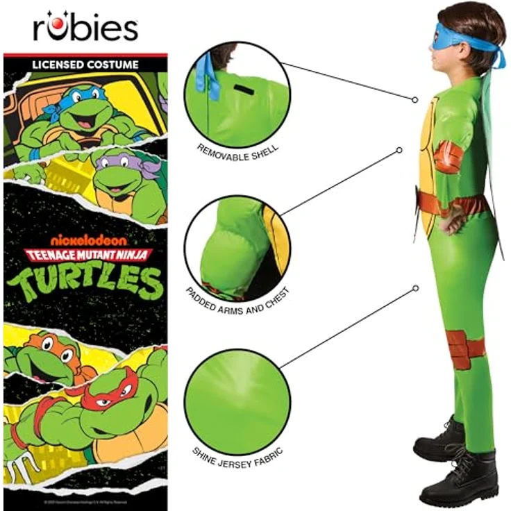 Rubies TMNT 4-in-1-Kostüm für Kinder, 134-140 cm, Leonardo/Donatello/Raphael/Michelangelo, mit farbigen Masken und Gürtel – Bild 4