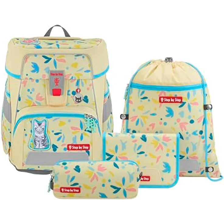 Step by Step Schulranzen-Set Space „Cat Lilly“, 5-teilig, gelb, ergonomischer Tornister mit Reflektoren, höhenverstellbar, 20L, für Mädchen ab der 1. Klasse – Bild 1
