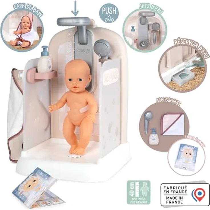 Smoby - Baby Nurse Puppen-Dusche - Interaktives Duschspaß-Set für Puppen - mit Pump-Wasserkreislauf - inkl. Frottee-Handtuch und Pflegeaccessoires - ab 3 Jahren – Bild 2