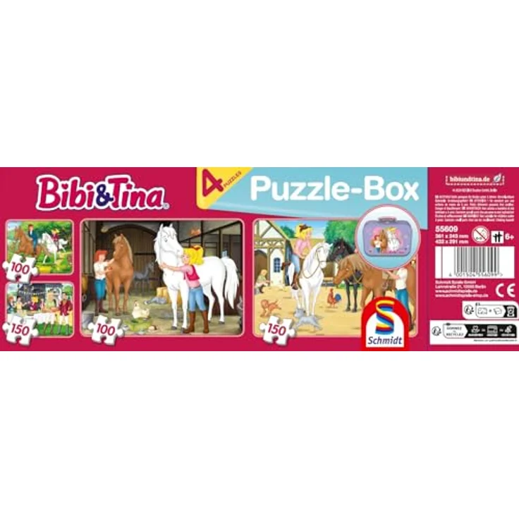 Schmidt Spiele 55609 Bibi und Tina Puzzle im Metallkoffer, 4 Kinderpuzzle mit 2x100 und 2x150 Teilen, bunt, exklusiv bei Amazon – Bild 2
