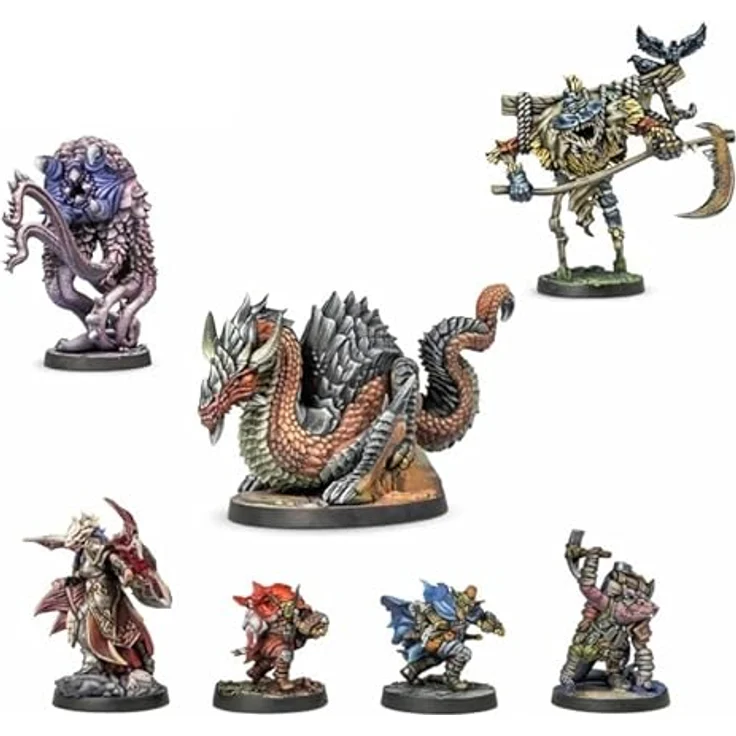 Archon Studio DNL0089: Dungeons & Lasers Miniatures, 15 unbemalte Sammelfiguren mit Yeti, Feuer-Wurm und Drachenjägerin – Bild 5