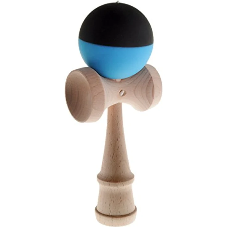 Ganzoo Kendama Geschicklichkeitsspiel, Buchenholz, traditionelles japanisches Sportgerät mit Kugel, reißfester Nylon-Schnur, 3 Fangtellern, blau schwarz, 16 cm – Bild 4