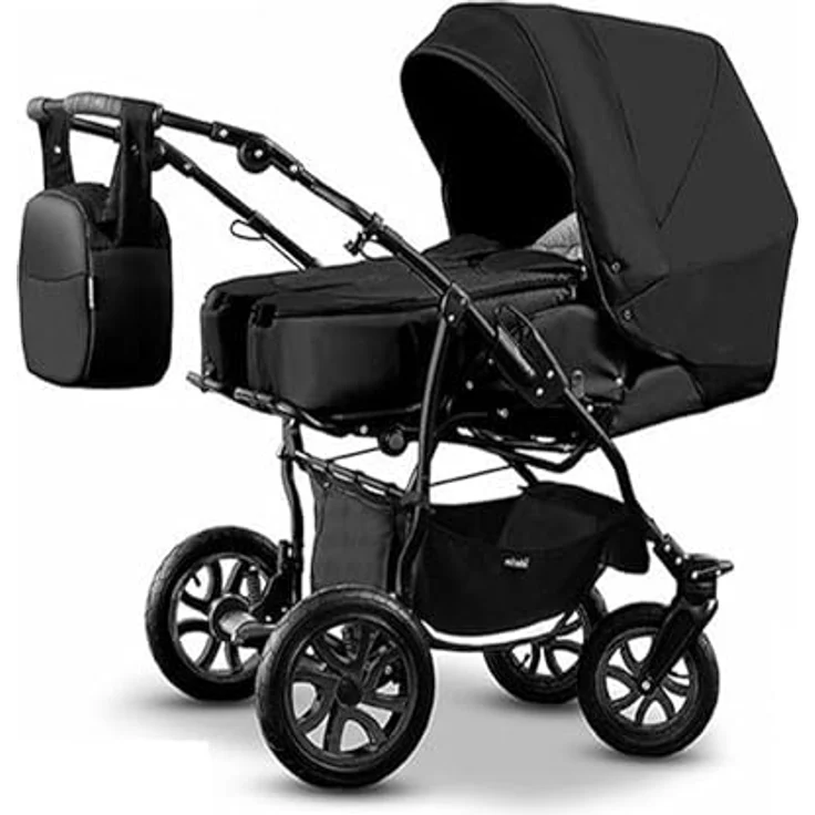 Elcar Zwillingskinderwagen 3 in 1 City Twin - 15 Teile - in Schwarz, mit variabler Montage und großem Komfort – Bild 2