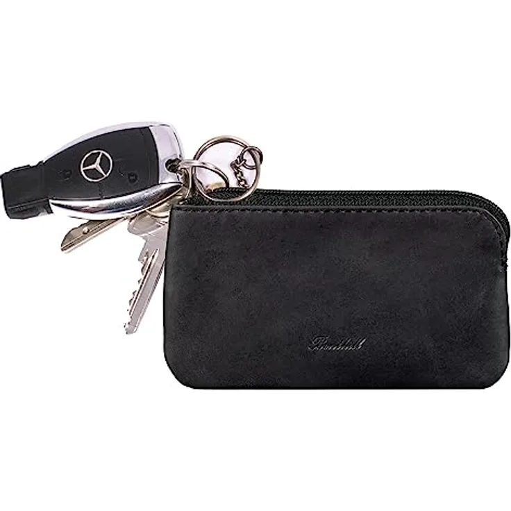 Benthill Schlüsseltasche Echt-Leder mit 2 Schlüsselringen - Klassisches Schlüsseletui für Damen und Herren - Schlüsselanhänger mit Kleingeldfach, Farbe:Schwarz