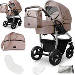 Bergsteiger Capri 2-in-1 Kombikinderwagen, Babywanne & Sportsitz, Luftreifen, Rahmenfederung, höhenverstellbarer Griff, faltbar, mit Zubehör