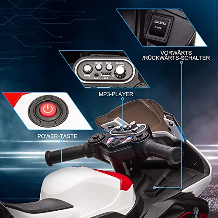 HOMCOM Kinder Elektro-Motorrad Kindermotorrad 6V Elektrofahrzeug Elektro-Dreirad Kinderfahrzeug mit 3 Musikmodi 2,5km/h Elektromotorrad für Kinder ab 18 Monaten PP Metall Rot 82,5 x 42 x 54 cm – Bild 6