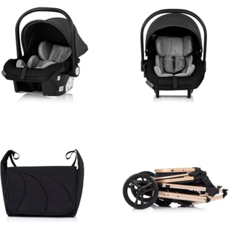 Chipolino Kinderwagen 3 in 1 Amore, inkl. Babyschale, Adapter, Wickeltasche und Fußabdeckung, schwarz – Bild 5