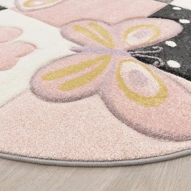Paco Home Kinderteppich Regenbogen Bauernhof Einhorn Schmetterling Hase, Ø 120 cm rund, pflegeleicht und schadstoffgeprüft – Bild 3