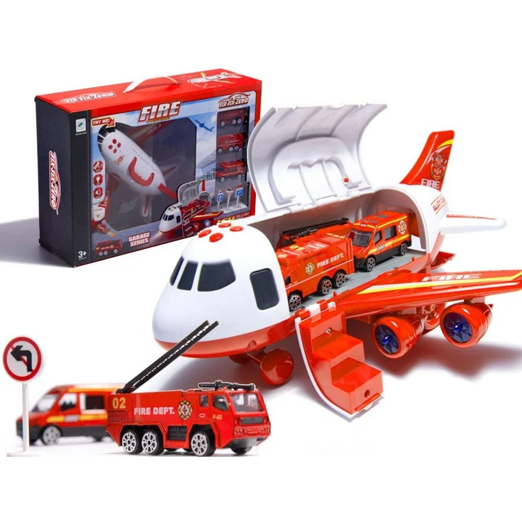 Ikonka Spielzeug-Flugzeug Flugzeugtransporter-Set, realistisches Design mit interaktiven Soundeffekten, Weiß/Rot
