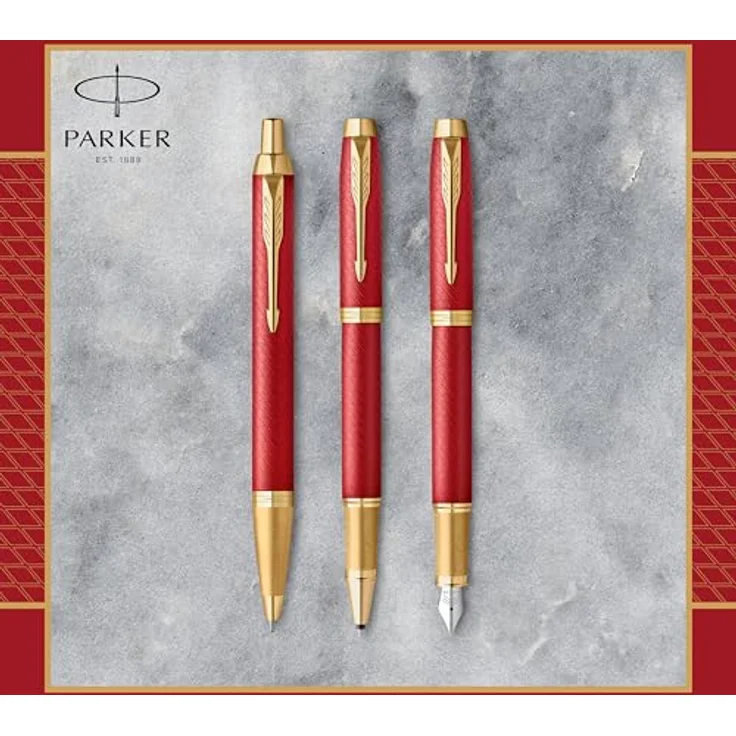 Parker IM Premium G.C. M, Kugelschreiber mit goldfarbenem Zierring und mattrotem Schaft, Schreibfarbe Blau, Nachfüllbar in Geschenkschachtel – Bild 7