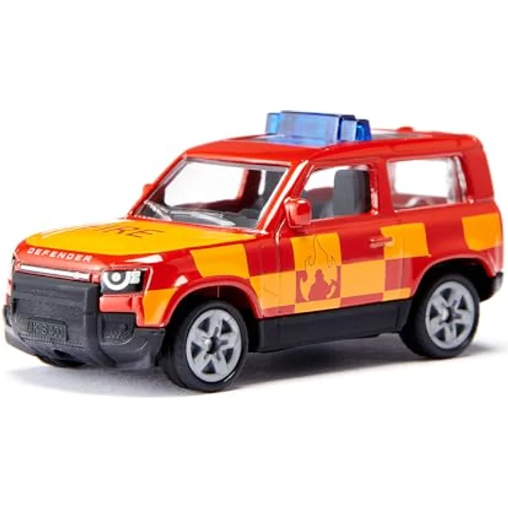 siku 1568, Land Rover Defender Feuerwehr, Spielzeug-Auto, Metall/Kunststoff, Rot/Gelb, Anhängerkupplung, Gummierte Reifen, Blaue Signalbalken – Bild 3