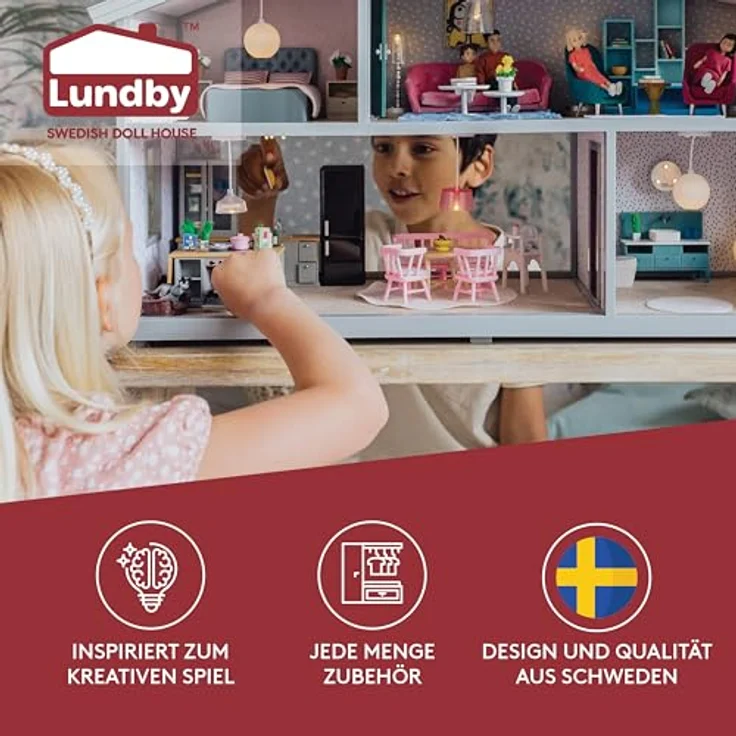 Lundby Puppenhausmöbel Spüle und Spülmaschine im eleganten Grau mit Holzelementen, 8 Teile, inkl. LED-Beleuchtung – Bild 2