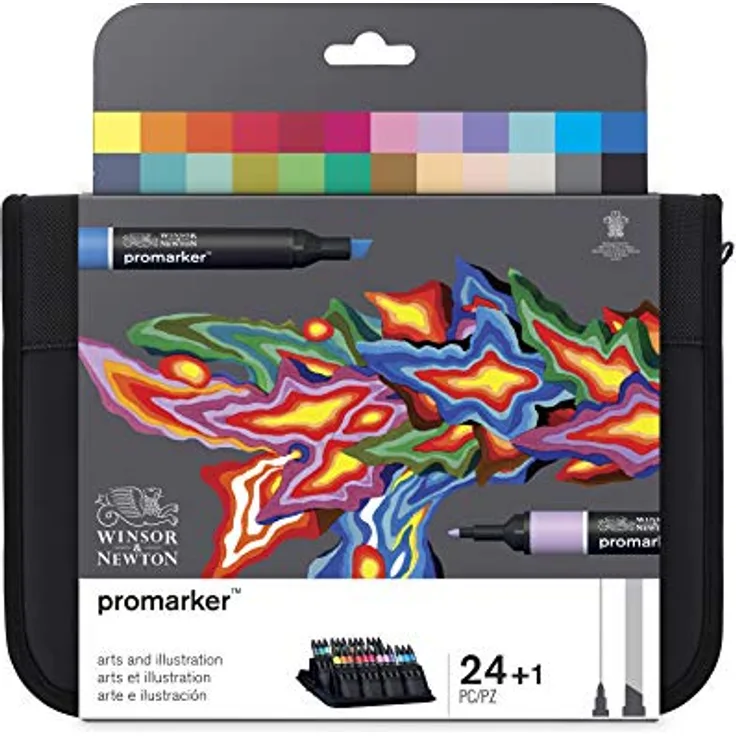 Winsor & Newton 0290078 ProMarker (im Wallet, Professioneller Layoutmarker-2 Spitzen, fein und breit für Zeichnungen, Design und Layouts) 24 Farben Set
