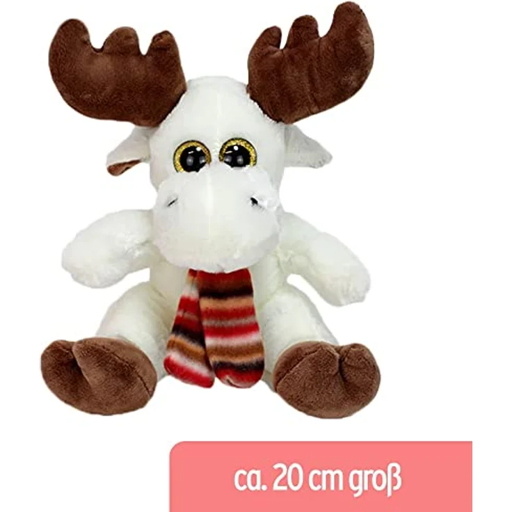 BEMIRO Elch Plüschtier Mads mit Schal - ca. 20 cm, Weihnachts Elch, Elch Kuscheltier, Elch Figur, Elch Deko, Weihnachten Elch, Rentier, Rentier Kuscheltier – Bild 4