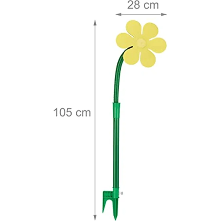 Relaxdays Wasserblume, 2er Set, Wasserspiel für Kinder, verrückte Blume für Garten, Erdspieß, Klickstecker, gelb-grün – Bild 4