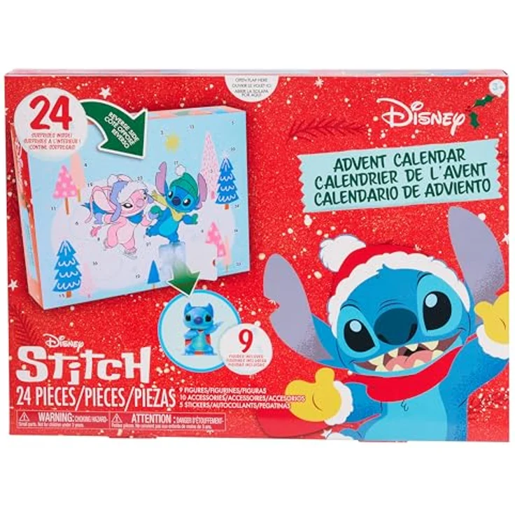 Just Play Disney Stitch-Adventskalender, 24-teilig, mit 3,8 cm großen Sammelfiguren und weihnachtlichen Accessoires, Spielzeug für Kinder ab 5 Jahren – Bild 1