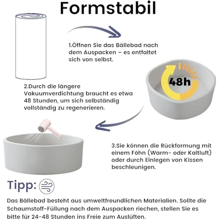 Zedachica Bällebad Baby, Schaumstoff Bällepool rund 120 cm, grau, für Innen und Außen, ohne Bälle, ab 1 Jahr – Bild 4