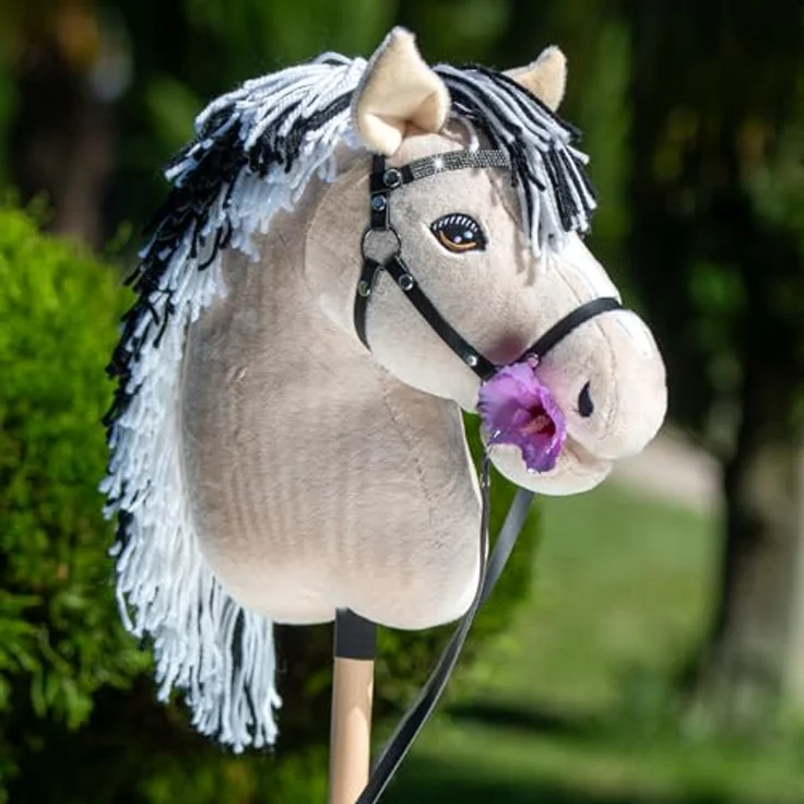 Hobby Horse Land Fjord A3, Steckenpferd Beige mit Glitzer-Trense, hochwertiges Spielzeug für Kinder ab 5 Jahren – Bild 3