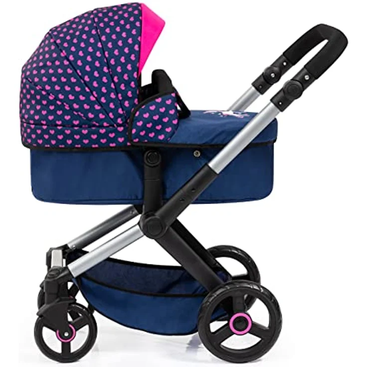 Bayer Design Kombi-Puppenwagen Xeo Herzchen dunkelblau rosa – Bild 4
