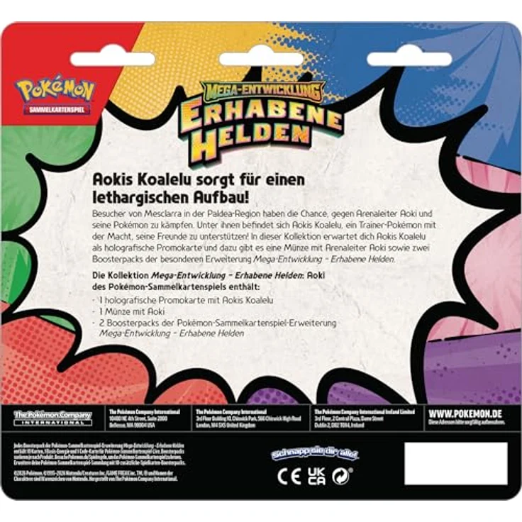Pokémon Pokémon-Sammelkartenspiel: Kollektion Mega-Entwicklung – Erhabene Helden: Aoki, 1 holografische Promokarte, 1 Münze, 2 Boosterpacks – Bild 3