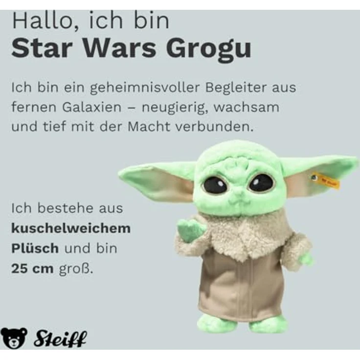 Steiff Star Wars Grogu Kuscheltier, 25 cm, Grünes Stofftier für Kinder, Handgefertigt, Waschbar bei 30 °C – Bild 2