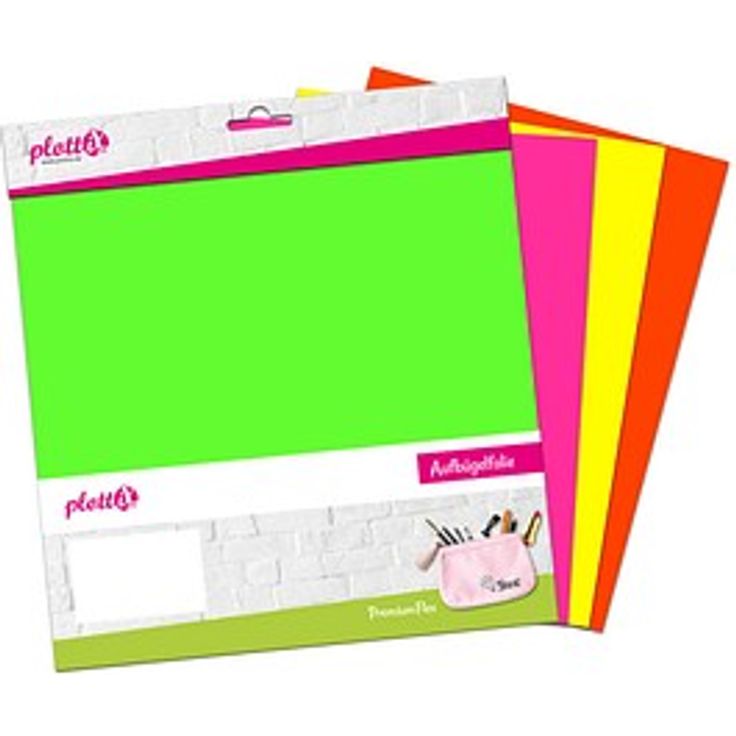 plottiX PremiumFlex Neon Aufbügelfolie, farbsortiert 4er Set, 30,0 x 30,0 cm, strapazierfähig und elastisch für komplexe Motive