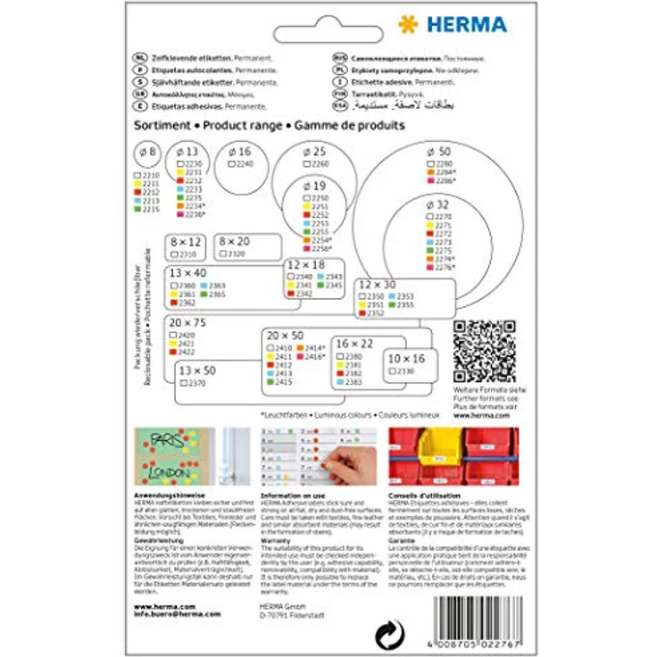 HERMA 2276 Punktaufkleber Klebepunkte leuchtrot, 24 Blatt, Ø 32 mm, 15 pro Bogen, 360 Aufkleber, selbstklebend, Markierungspunkte zum Beschriften, runde Farbpunkte aus Papier, blanko – Bild 2