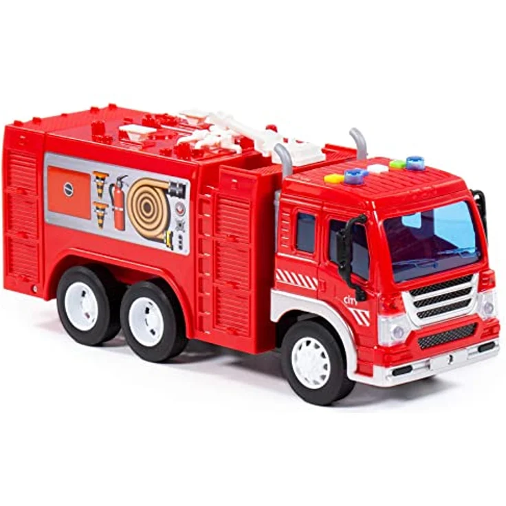 Feuerwehr LKW Kinder Spielzeug City Schwungrad Löschfahrzeug mit Licht Sound – Bild 4