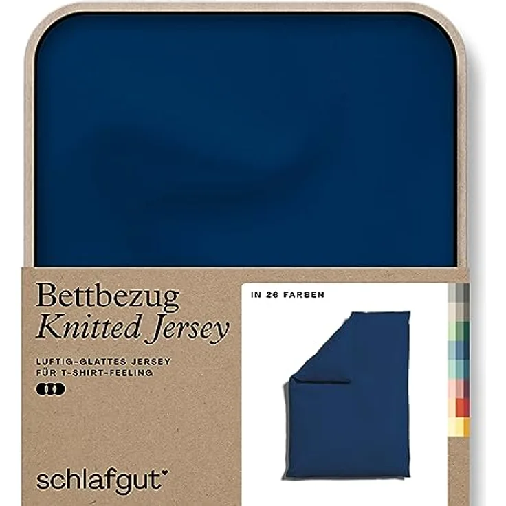 schlafgut Knitted Jersey Bettwäsche 155x220cm Bettdecke Bezug einzeln, Blue Deep Uni, weich und faltenfrei mit Elasthan