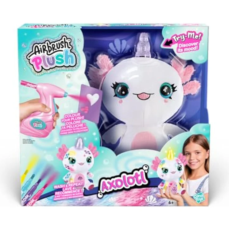 Canal Toys Airbrush Plush Leuchtender Axolotl, personalisierbar mit Batteriebetriebener Airbrush und Kreidestiften, leuchtet auf, Marmeladenverpackung, lustiges – Bild 1