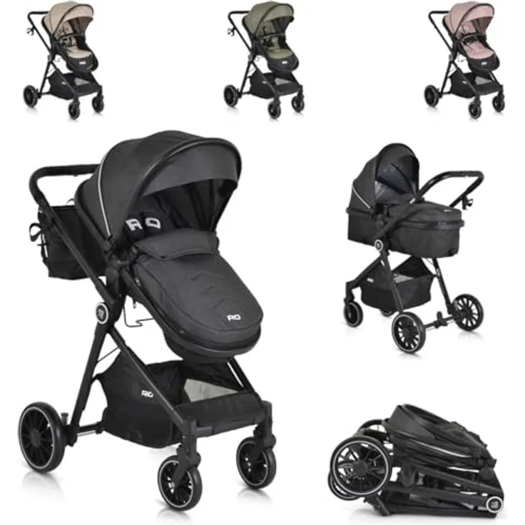 Moni Kombikinderwagen 2 in 1 Rio 22 kg umbaubar Fußabdeckung klappbar Korb Gurt, schwarz