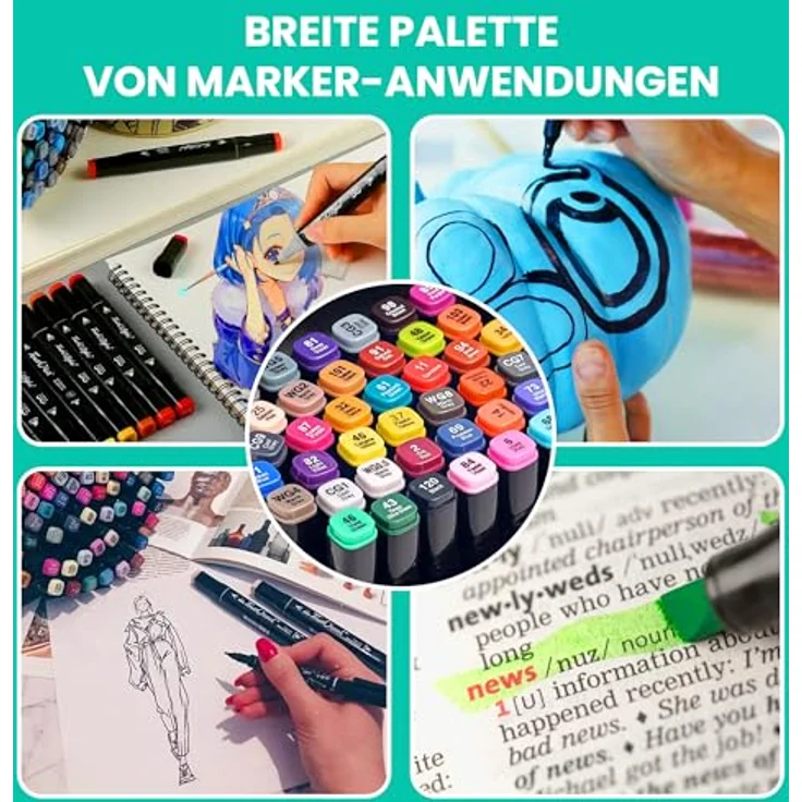 Extralink MARKERY, 80er Set Filzstifte in gemischten Farben (Karmin, Burgund, Blauviolett, Aqua, Mandel, Anthrazit, Chrome, Schwarz, Braun) – Bild 6