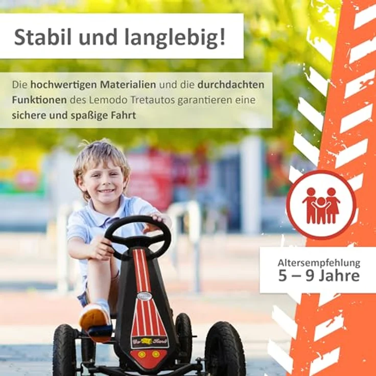 Lemodo Go-Kart für Kinder 5-9 Jahre, Tretfahrzeug mit Luftreifen, Vorwärts-Rückwärtsgang, schwarz – Bild 3