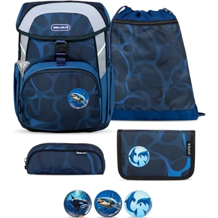 Belmil Schulranzen Kinderrucksack Maxi, ergonomisches 5-tlg. Set mit Brustgurt, wasserabweisend, 22 L, für Grundschule 1.-3. Klasse, reflektierende Elemente – Bild 1
