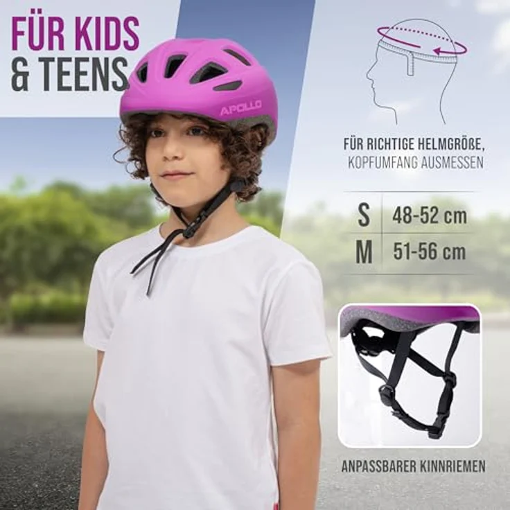 Apollo Kinder Fahrradhelm, Multisport Helm für Kinder & Jugendliche, verstellbar, ab 3 Jahre, Größe 48-52 cm (S), trendige Farben & Muster, mit Reflektor, Sicherheit für Fahrrad & Roller – Bild 5
