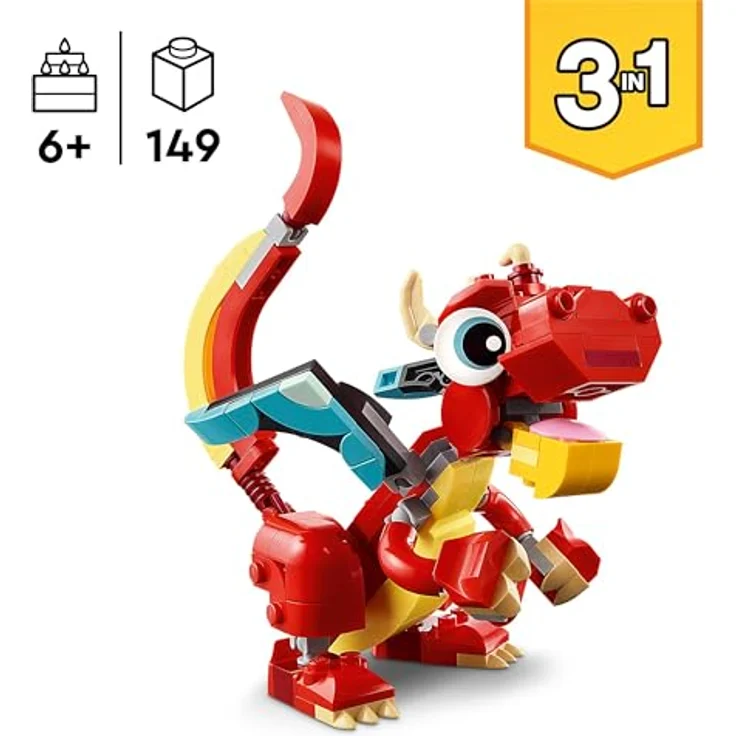 LEGO Creator 3in1 Roter Drache, Spielzeug mit 3 Tierfiguren inkl. Roter Drache, Fisch und Phönix, Geschenk für Kinder ab 6 Jahren 31145 – Bild 2