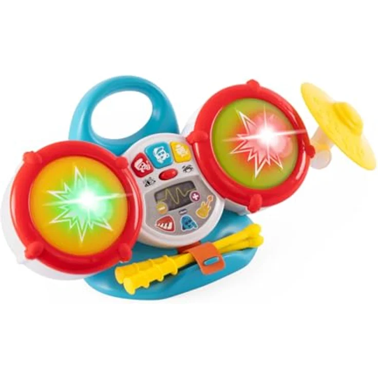 Chicco Elektronisches Musikspiel, Meine erste Batterie mit 2 Trommeln und 1 Becken, über 35 Klänge, 5 Lautstärkestufen, farbige Lichter, 3 Spielmodi, für Kinder 18-36 Monate – Bild 3