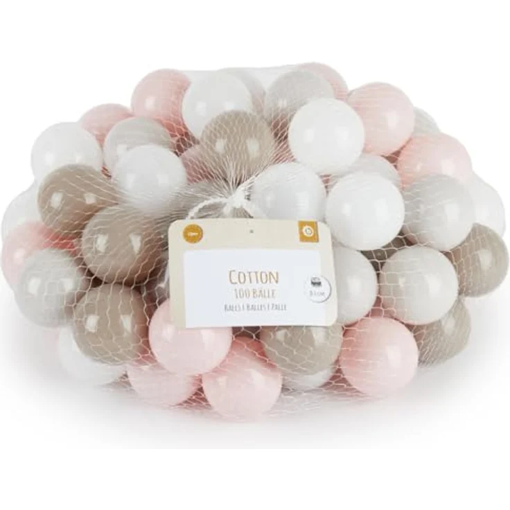 Bieco Bälle für Bällebad Cotton, 100 Stück in Pastelltönen rosa, weiß und grau, für drinnen und draußen, kinderfreundlich – Bild 2