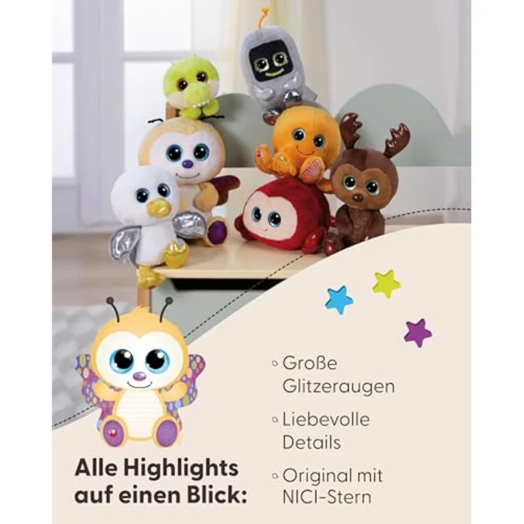 NICI GLUBSCHIS Schmetterling Sunshine Lou, Kuscheltier 25cm aus weichem gelben Plüsch mit Glitzeraugen und niedlichen Fühlern, ideal zum Kuscheln und Spielen für Kinder & Erwachsene | 61850 – Bild 5