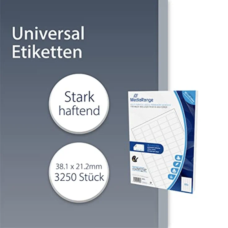 MediaRange Universal-Etiketten, stark haftend, 38.1x21.2mm, weiß, 3.250 Etiketten – Bild 3