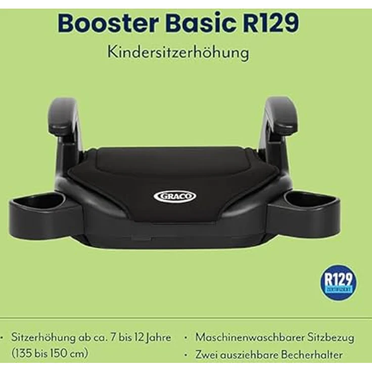 Graco Booster Basic R129 Autokindersitz, leicht und mit ausziehbaren Becherhaltern, blau – Bild 3